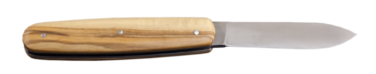 couteau de poche pliant artisanal cran plat, manche buis échauffé, lame bourbonnaise inox (modèle biggus dickus)