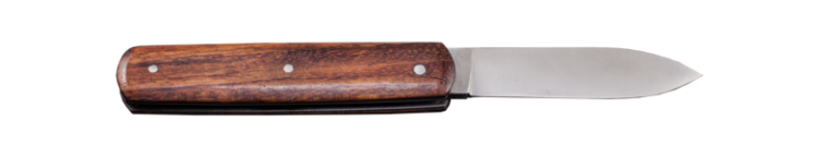 couteau de poche pliant artisanal cran plat, manche bois exotique, lame pointe centrée acier carbone (modèle pugnace)