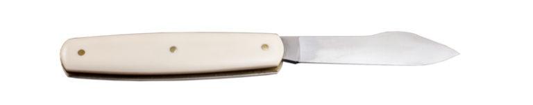 artisan coutelier -  onglet nogentais : couteau de poche pliant cran plat, lame pointe centée nogentaise inox, manche elforyn (imitation ivoire)