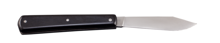 couteau de poche pliant artisanal cran plat, manche ébène, lame inox (modèle miam-miam)