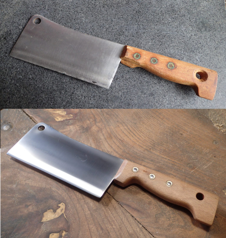 artisan coutelier - restauration de couteau : restauration de manche et tranchant de feuille de boucher