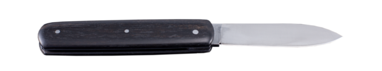 couteau de poche pliant artisanal cran plat, manche ébène, lame pointe centrée inox (modèle pugnace)