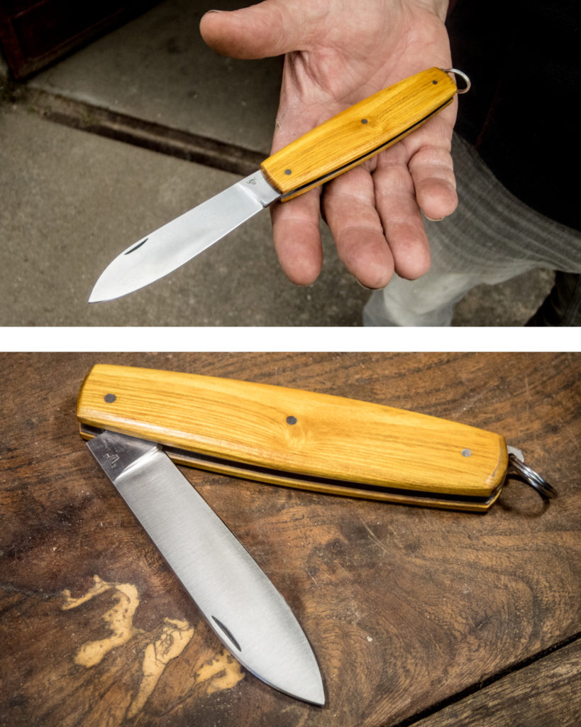 artisan coutelier -  stage de coutellerie : fabrication couteau de poche pliant cran plat manche oranger des osages