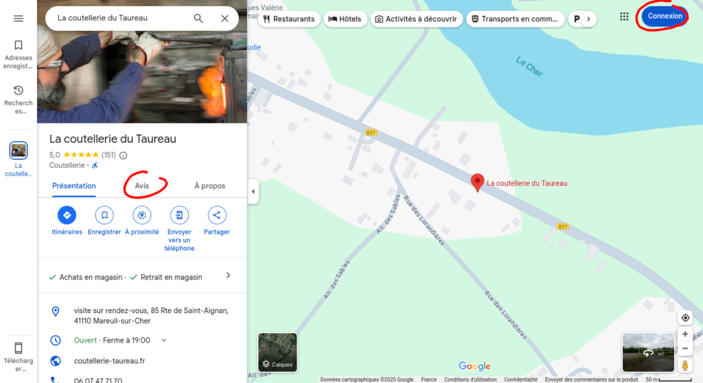 page google maps de l'entreprise